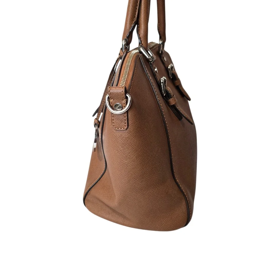 Michael Kors Brown Saffiano Leather‎ Satchel Handbag Silver Hardware